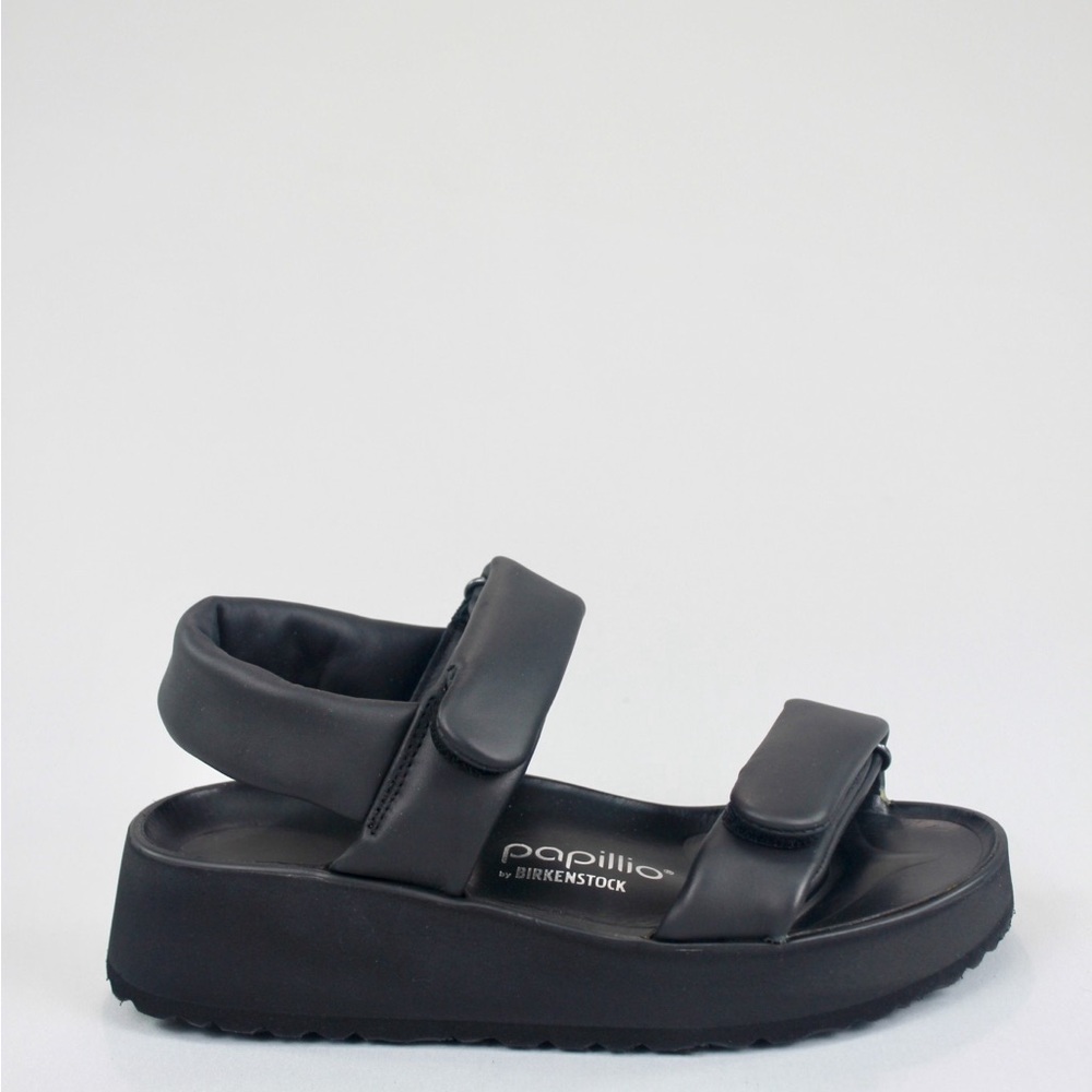 BIRKENSTOCK PAPILLIO THEDA LEATHER PLATFORM SANDALS BLACK 39 EU 8 US - Picture 4 of 11